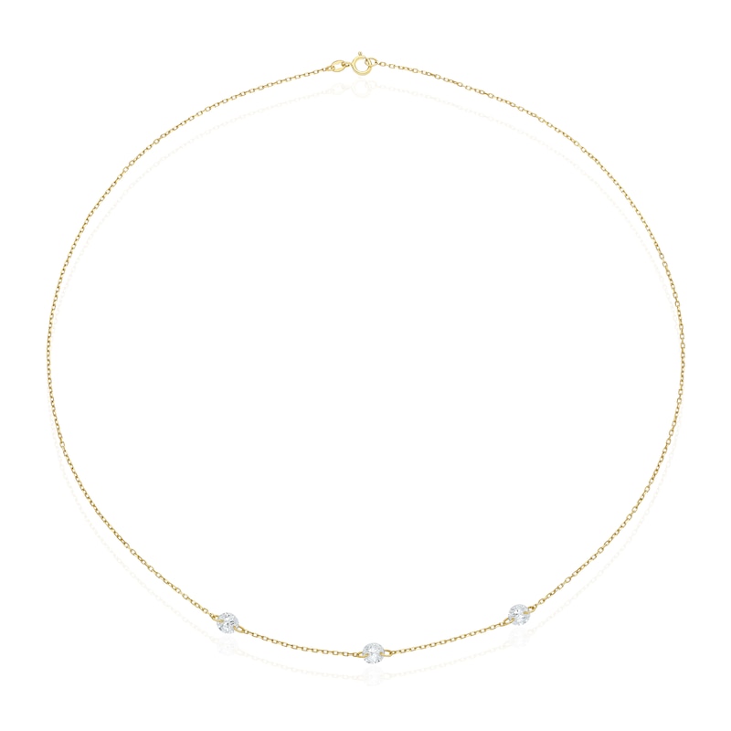 Main Image 2 of 9ct Yellow Gold 3 Station Cubic Zirconia 18" Chain