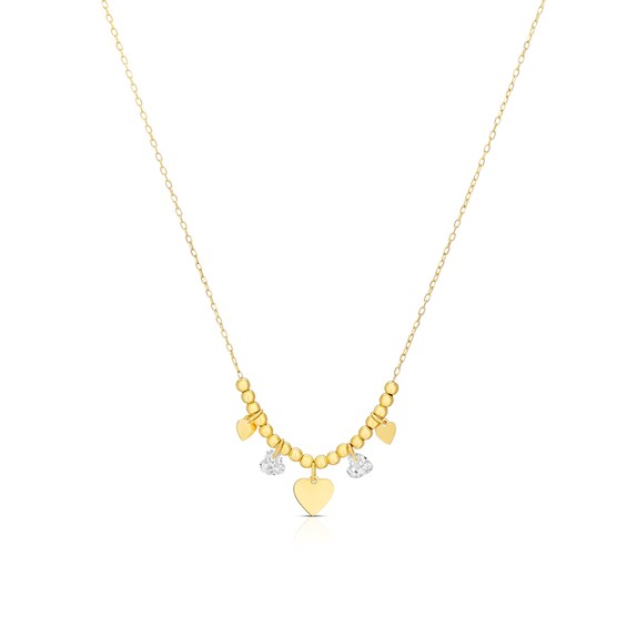 9ct Yellow Gold Cubic Zirconia and Heart Drop Pendant 18 Chain