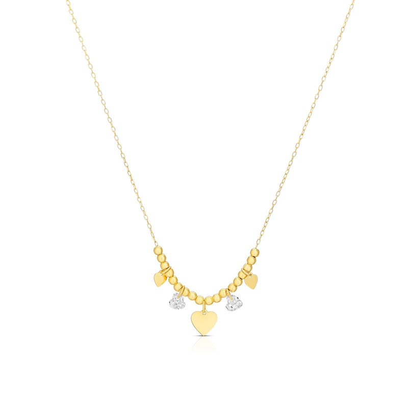 Main Image 1 of 9ct Yellow Gold Cubic Zirconia & Heart Drop Pendant 18" Chain