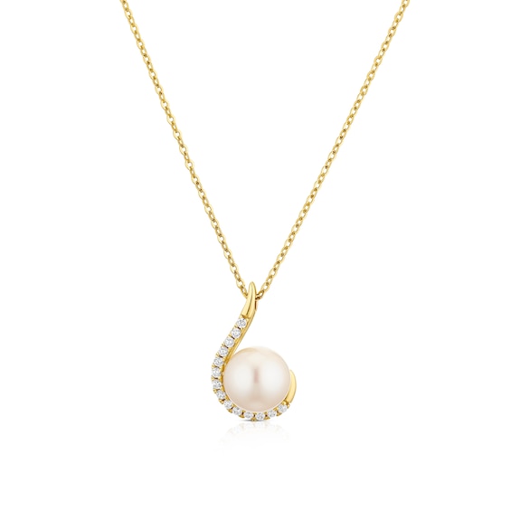 9ct Yellow Gold Pearl and Cubic Zirconia Pendant 16+2 Necklace