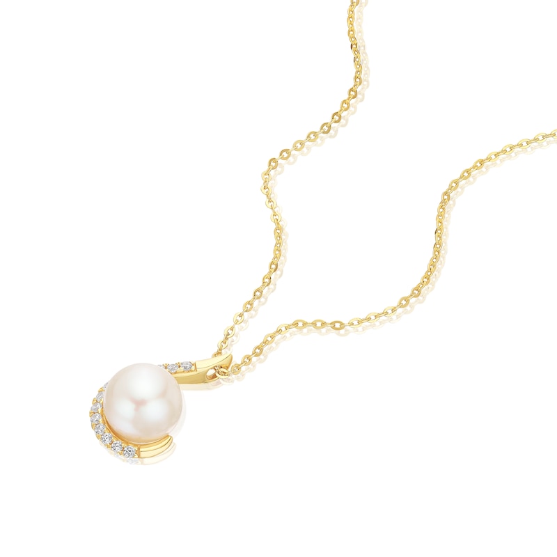 Main Image 2 of 9ct Yellow Gold Pearl & Cubic Zirconia Pendant 16+2" Necklace