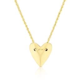 9ct Yellow Gold Puff Heart 18" Necklace