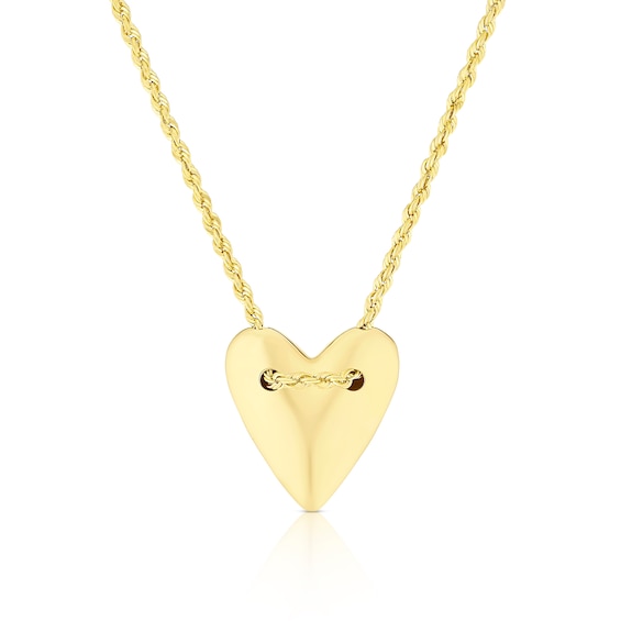 9ct Yellow Gold Puff Heart 18 Necklace