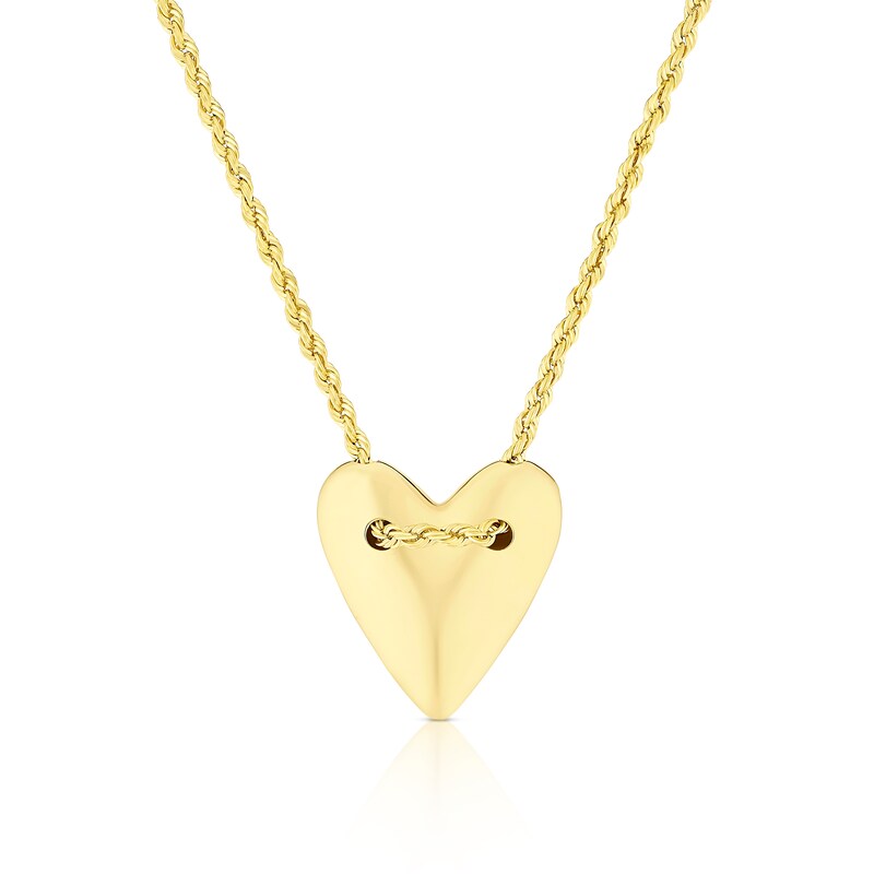 Main Image 1 of 9ct Yellow Gold Puff Heart 18" Necklace