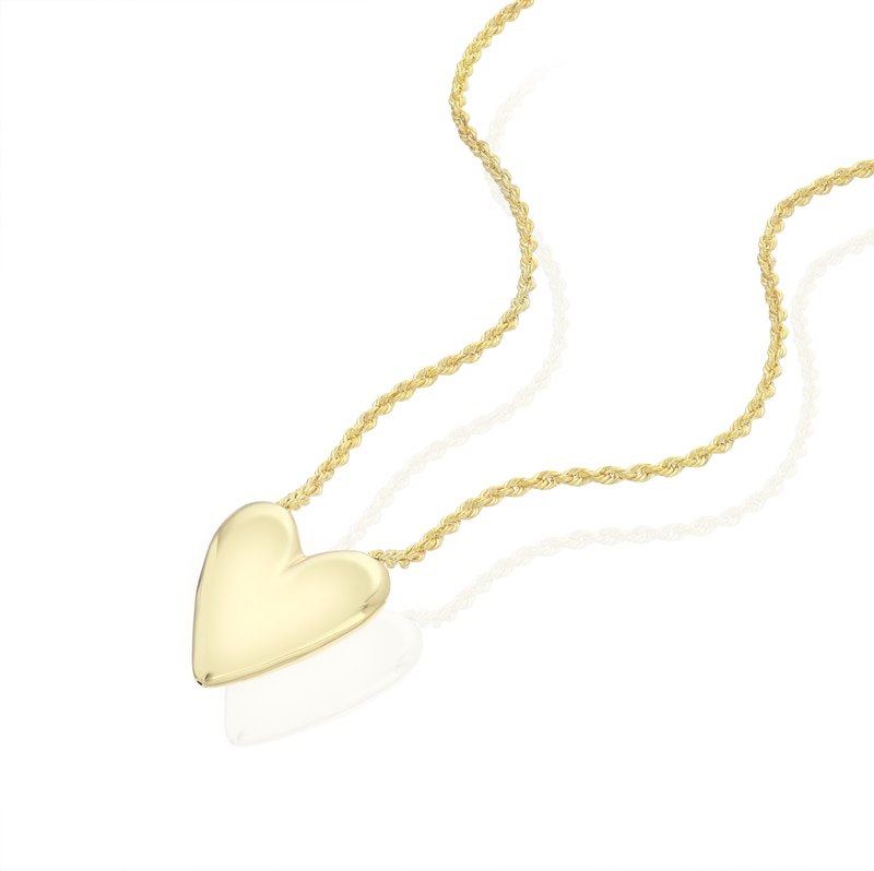 Main Image 2 of 9ct Yellow Gold Puff Heart 18" Necklace