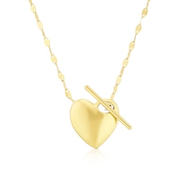 9ct Yellow Gold Puff Heart T-Bar 18" Necklace