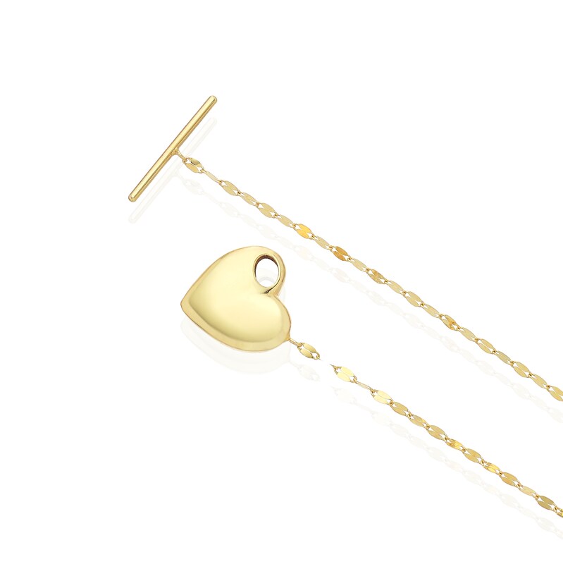 Main Image 3 of 9ct Yellow Gold Puff Heart T-Bar 18" Necklace