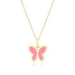 Children's 9ct Yellow Gold Butterfly Enamel Pendant 14+2" Necklace
