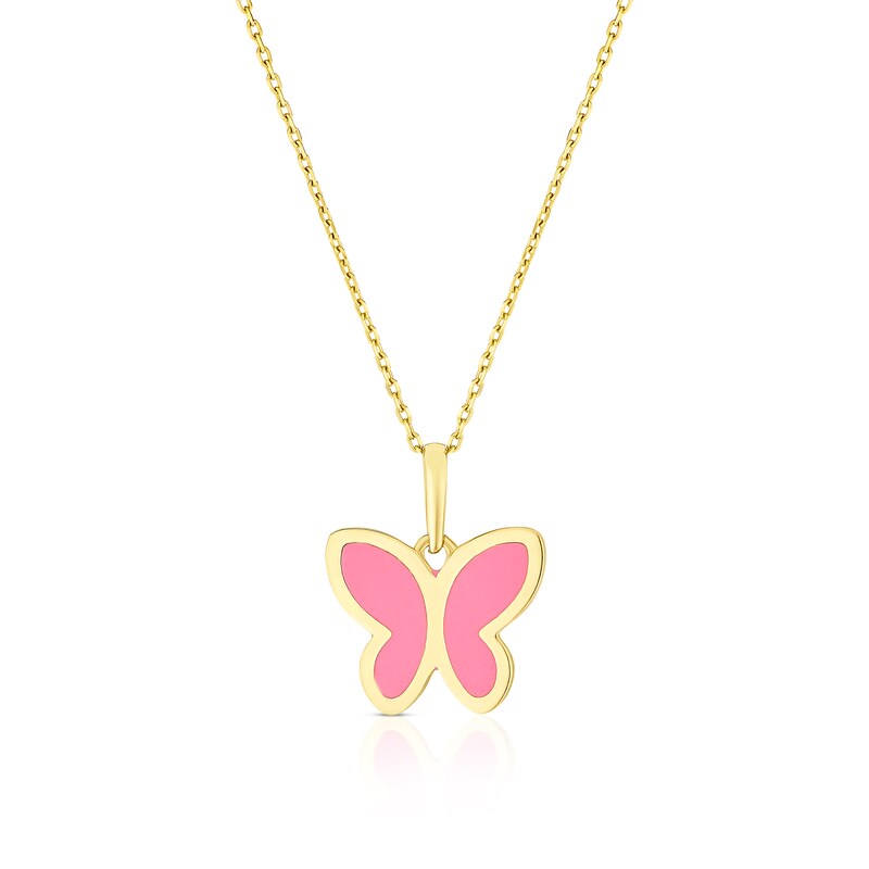 Main Image 1 of Children's 9ct Yellow Gold Butterfly Enamel Pendant 14+2" Necklace