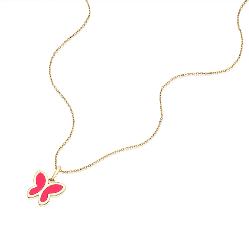 Main Image 2 of Children's 9ct Yellow Gold Butterfly Enamel Pendant 14+2" Necklace
