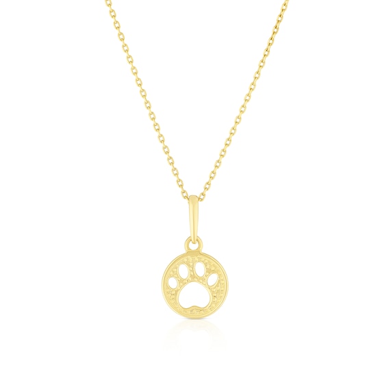 Childrens 9ct Yellow Gold Paw Print Pendant 14+1 Necklace