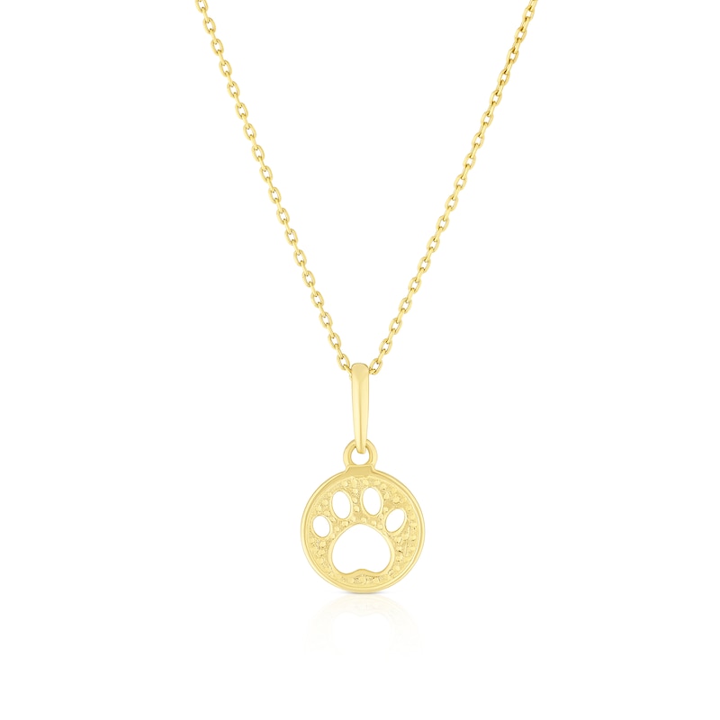 Main Image 1 of Children's 9ct Yellow Gold Paw Print Pendant 14+1" Necklace