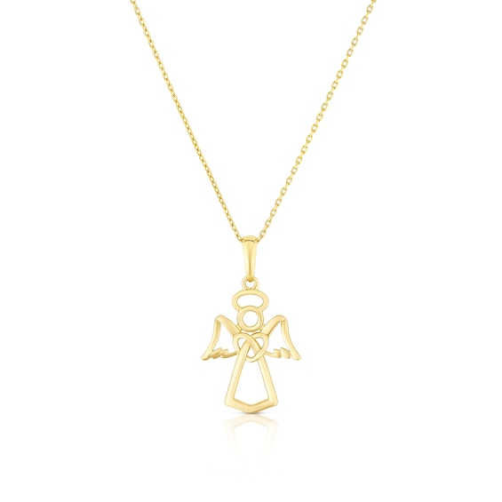 Childrens 9ct Yellow Gold Angel Pendant 14+2 Necklace