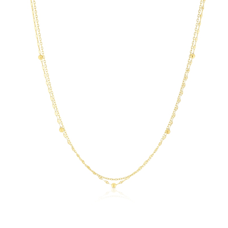 Main Image 1 of 9ct Yellow Gold Ball Station Sparkle Double 18+1" Chain