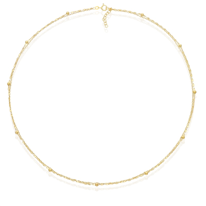 Main Image 2 of 9ct Yellow Gold Ball Station Sparkle Double 18+1" Chain
