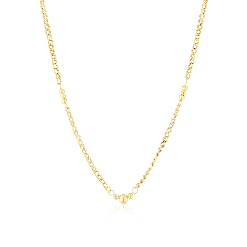 Main Image 1 of 9ct Yellow Gold Ball Station 18" Curb Chain