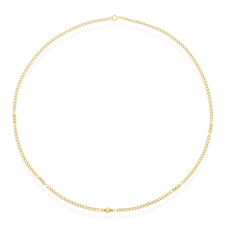Main Image 2 of 9ct Yellow Gold Ball Station 18" Curb Chain