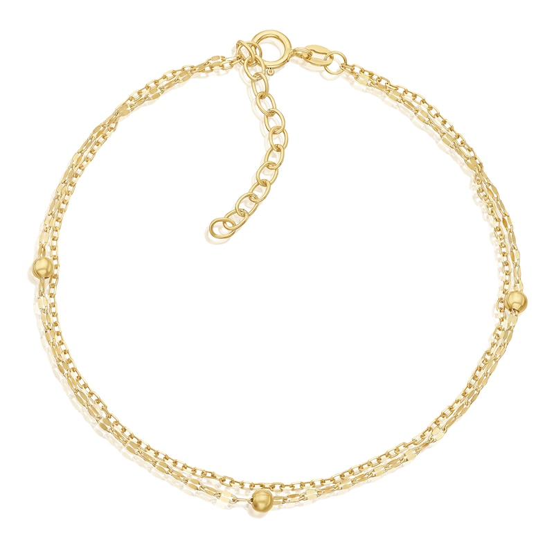 Main Image 1 of 9ct Yellow Gold Station Ball Sparkle Double 6.5+1" Bracelet