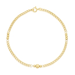 9ct Yellow Gold Ball Station Curb 7.5" Bracelet