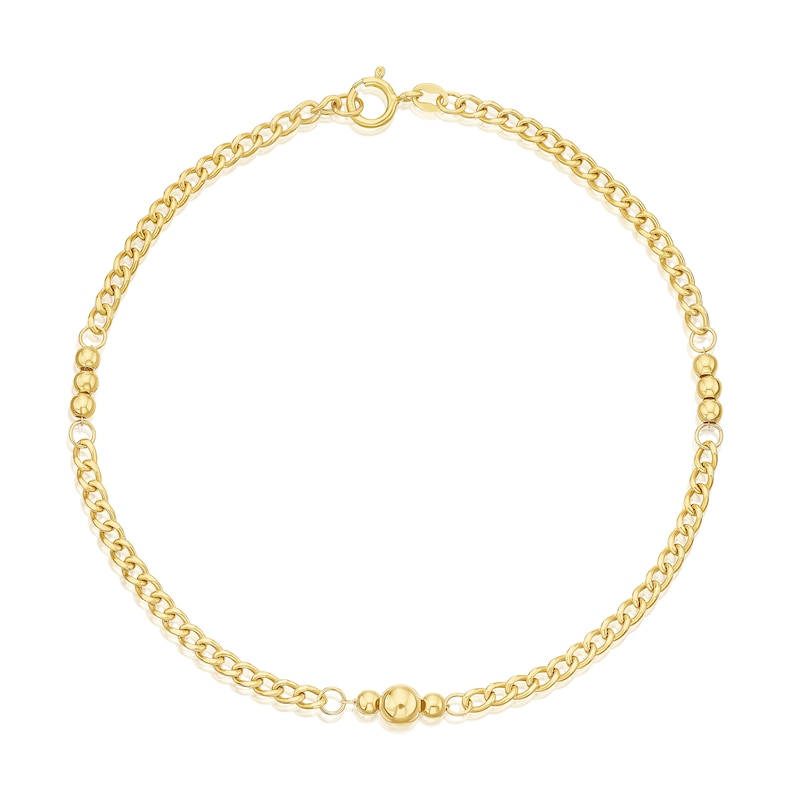 Main Image 1 of 9ct Yellow Gold Ball Station Curb 7.5" Bracelet
