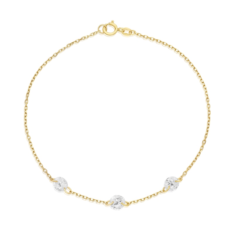 Main Image 1 of 9ct Yellow Gold 3 Station Cubic Zirconia 7.5" Chain Bracelet