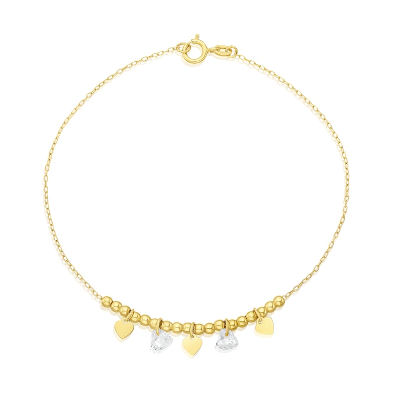 Main Image 1 of 9ct Yellow Gold Heart Drop Cubic Zirconia 7" Bracelet