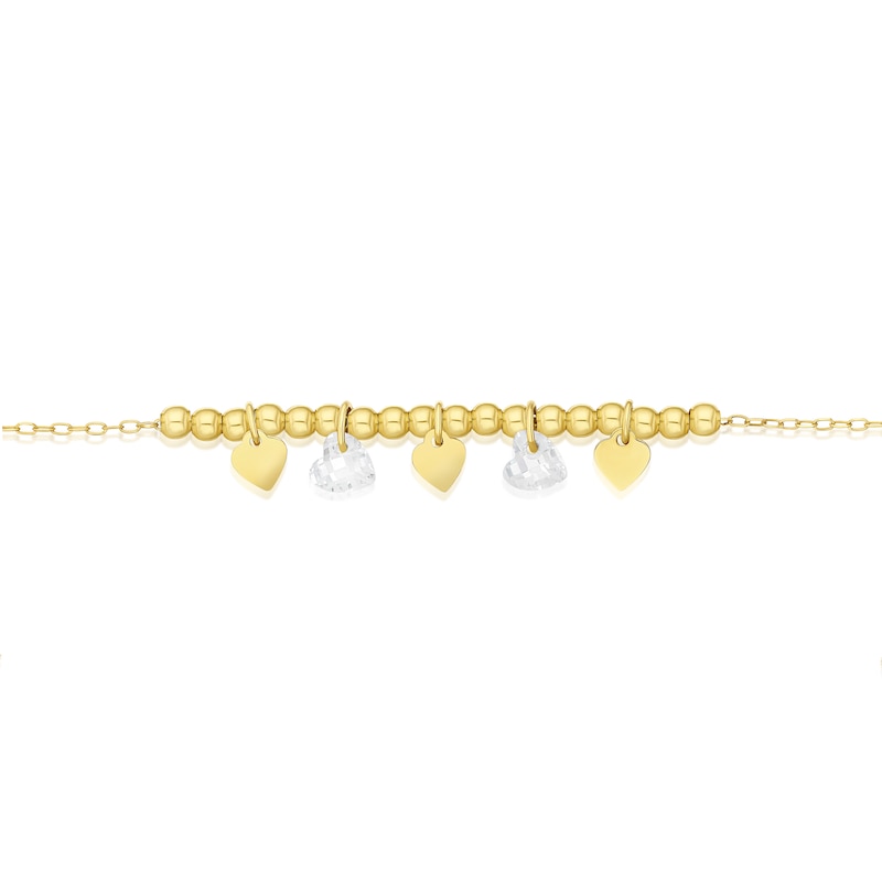 Main Image 2 of 9ct Yellow Gold Heart Drop Cubic Zirconia 7" Bracelet
