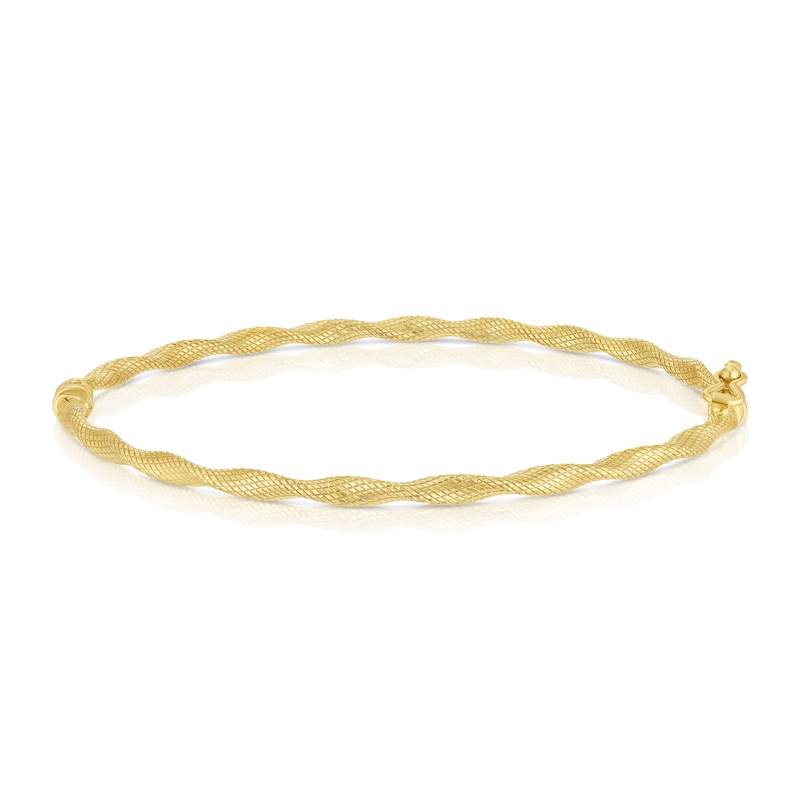 Main Image 1 of 9ct Yellow Gold Diamond Cut Twisted Hinged Bangle