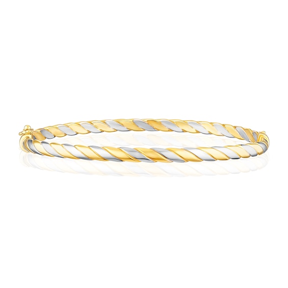9ct Yellow and White Gold Twisted Hinged Bangle