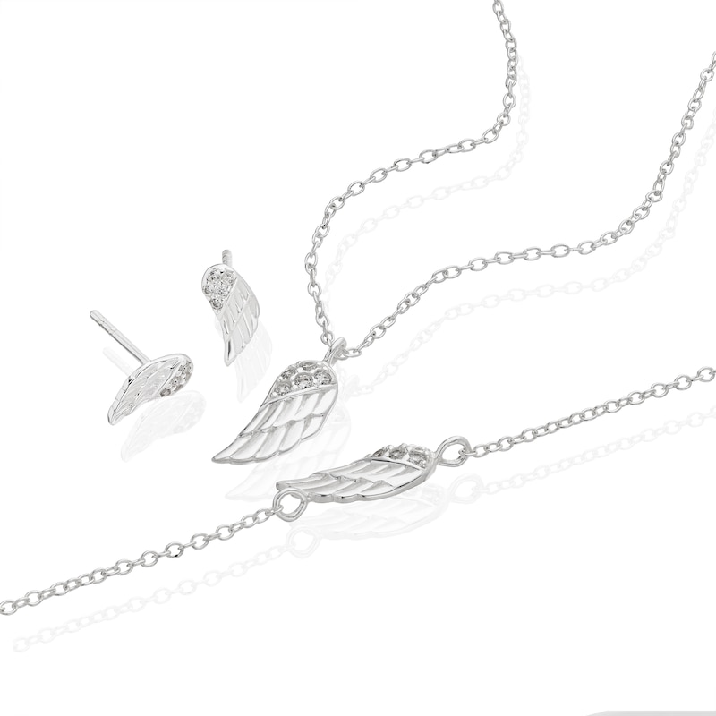 Main Image 2 of Sterling Silver Cubic Zirconia Feather 3 Piece Necklace, Bracelet & Earring Set