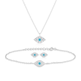 Sterling Silver Cubic Zirconia Eye 3 Piece Necklace, Bracelet & Earring Set