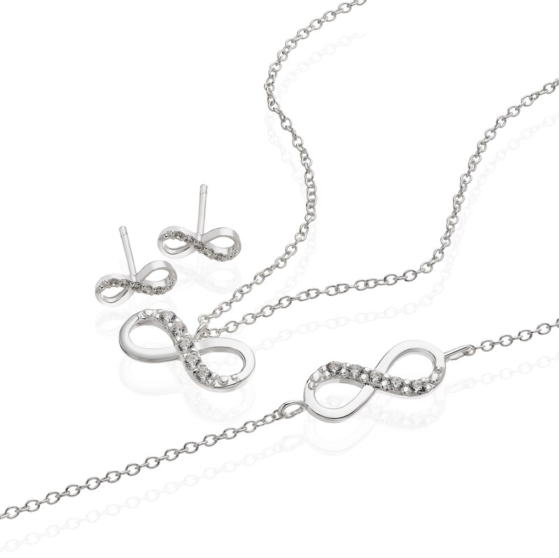 Main Image 2 of Sterling Silver Cubic Zirconia Infinity 3 Piece Necklace, Bracelet & Earring Set
