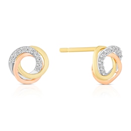 9ct Tri Colour Gold Cubic Zirconia Swirl Stud Earrings