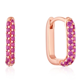 Sterling Silver Rose Tone Pink Cubic Zirconia Square Hoop Earrings