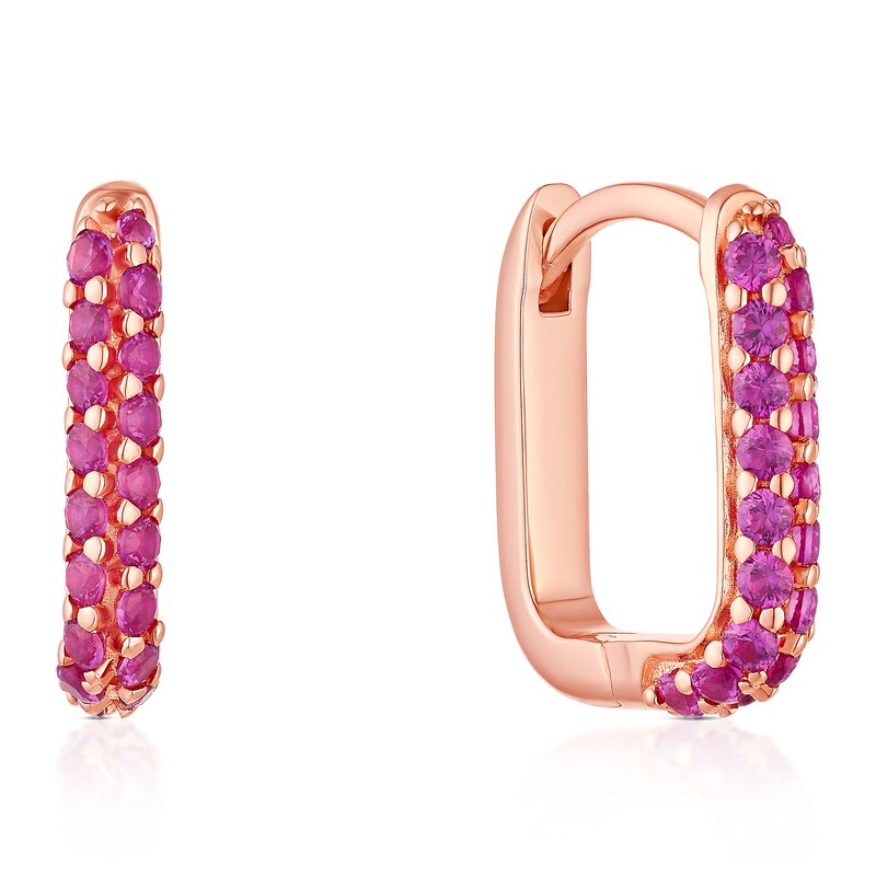 Main Image 1 of Sterling Silver Rose Tone Pink Cubic Zirconia Square Hoop Earrings