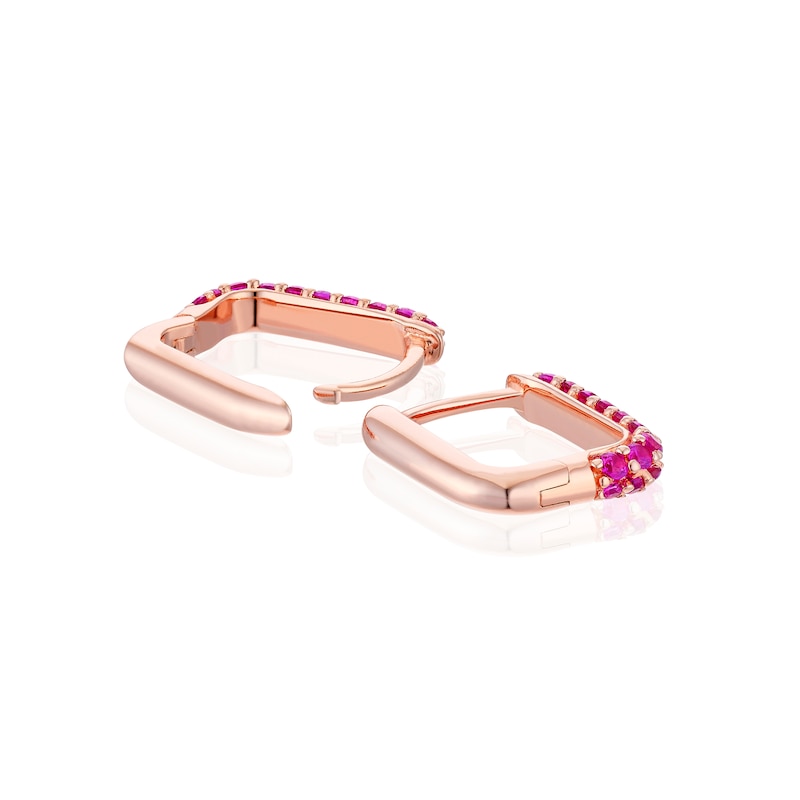Main Image 2 of Sterling Silver Rose Tone Pink Cubic Zirconia Square Hoop Earrings