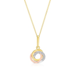 9ct Yellow Gold Cubic Zirconia Swirl Pendant 16+2" Necklace