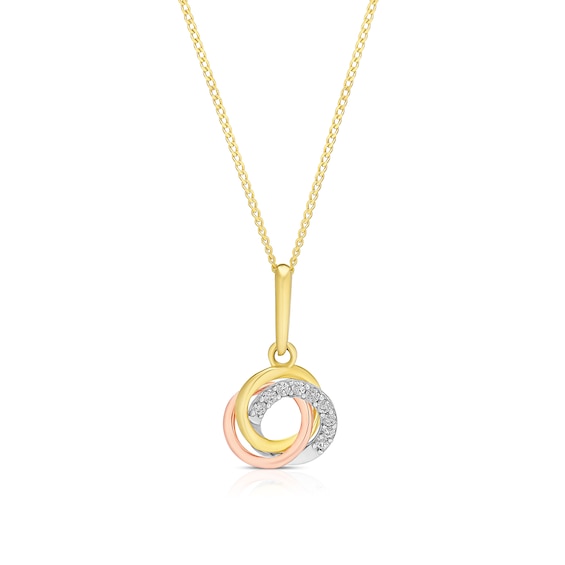 9ct Yellow Gold Cubic Zirconia Swirl Pendant 16+2 Necklace