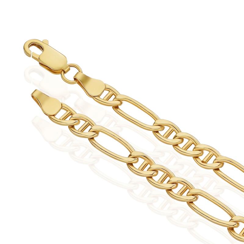 Main Image 3 of 9ct Yellow Gold Men's Figaro & Anchor 8" Bracelet