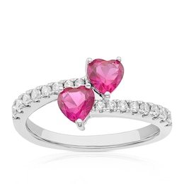 Sterling Silver Synthetic Pink Corundum & Cubic Zirconia Heart Ring