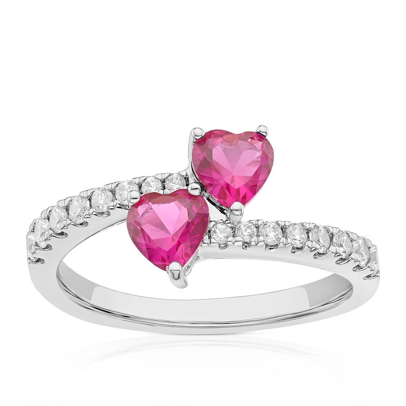 Main Image 1 of Sterling Silver Synthetic Pink Corundum & Cubic Zirconia Heart Ring