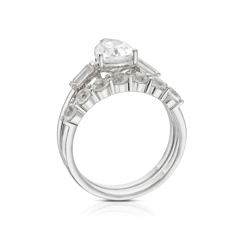Main Image 3 of Sterling Silver Created White Sapphire Pear & Baguette Bridal Set