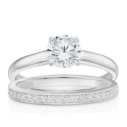 Sterling Silver Cubic Zirconia Solitaire Bridal Set