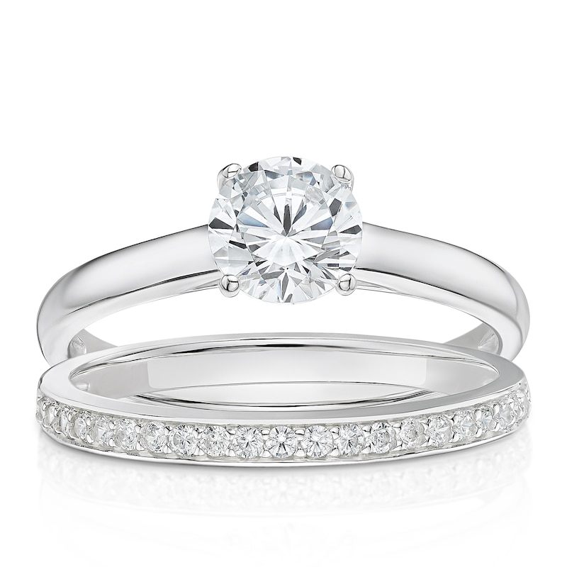 Main Image 1 of Sterling Silver Cubic Zirconia Solitaire Bridal Set