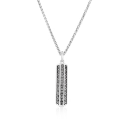 Sterling Silver Men's Black Cubic Zirconia T-Bar Pendant Necklace
