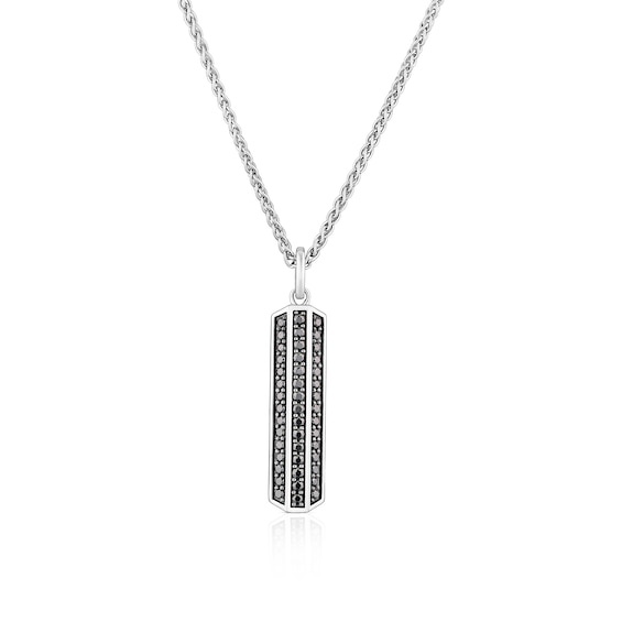 Sterling Silver Mens Black Cubic Zirconia T-Bar Pendant Neck