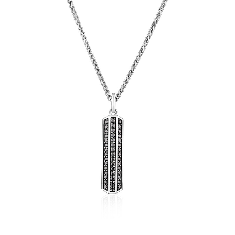 Main Image 1 of Sterling Silver Men's Black Cubic Zirconia T-Bar Pendant Necklace