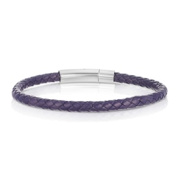 Stainless Steel Men's Woven Navy Leather Bracelet