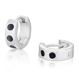 Sterling Silver Men's Onyx Huggie Hoop Earrings