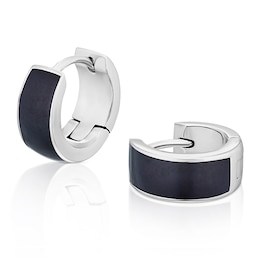 Sterling Silver Men's Black Lacquer Huggie Hoop Earrings